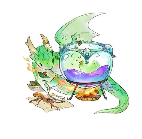 Flamecraft Art, Sandara Tang, Drinks Stand, Tiny Dragon, Dragon Artwork, Cute Dragons, Witch Art, Dragon Drawing, Anaconda