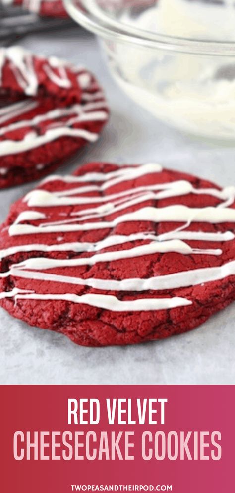 Red Velvet Cheesecake Cookies are the perfect Christmas cookies for a cookie exchange party! Red velvet cookies are filled with cheesecake drizzled with white chocolate. They are also the perfect dessert for your gatherings and parties. Include this on your holiday baking list! Red Velvet Cheesecake Cookies, Velvet Recipes, Holiday Baking List, Velvet Cookies, Velvet Cheesecake, Cookie Sandwiches, Toffee Cookies, Red Velvet Cheesecake, Red Velvet Cookies