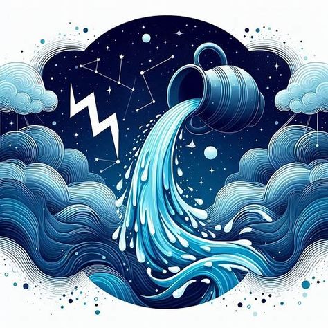 Aquarius Graphic, Marine Life Art, Aquarius Art, Astrology Art, Age Of Aquarius, School Birthday, Birthday Songs, Zodiac Art, Star Signs