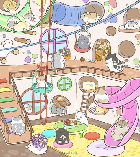 SoKawaii on Instagram: “Have your ever wonder how it looks like inside a hamster house? This adorable illustration can give you a pretty good idea! So colorful!…” Alexa Tricks, Hamster Wallpaper, Robo Hamster, Orca Art, A Hamster, Hamster House, Animal Doodles, Drawing Games, Character Home