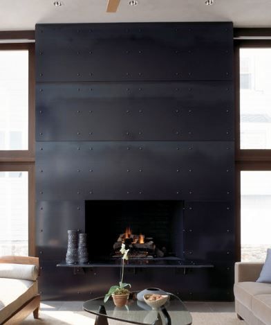 Modern Wood Burning Stoves, Perforated Metal Panel, Metal Fireplace, Linear Fireplace, Black Fireplace, Mud Room Storage, Timber Frame Homes, Home Fireplace, Modern Fireplace