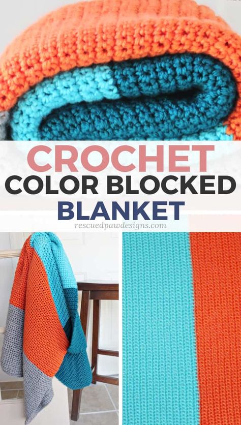 Block Crochet Blanket Pattern, Color Block Crochet Blanket, Block Crochet Blanket, Color Block Blanket, Color Block Crochet, Crochet Zig Zag, Change Colors In Crochet, Block Crochet, Zig Zag Crochet