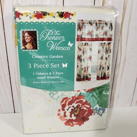 Pioneer Woman Country Garden Curtain Set 3 Piece 30 X 36 Tiers Valance Pioneer Women Shower Curtain, Kitchen Curtains And Valances, Pioneer Woman Kitchen, Piece Sign, Garden Windows, Floral Curtains, The Pioneer Woman, Country Garden, Curtains Window Treatments