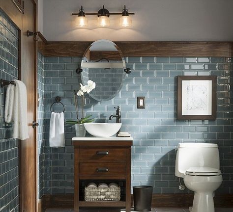 Affordable Kitchen Upgrades - A Turtle's Life for Me Farmhouse Bathroom Remodel, Tile Remodel, Rustic Bathroom Designs, Modern Farmhouse Bathroom, Rustic Bathrooms, Blue Bathroom, Rustic Bathroom, Remodel Bedroom, Bathroom Remodel Master