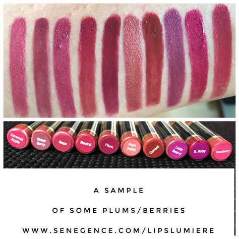 Samples of plum and berry colors available from LipSense Order from www.senegence.com distributor #206416 Lipsense Colors Chart, Berry Lipsense, Lip Sense, Senegence Distributor, Senegence Lipsense, Lipsense Colors, Magical Makeup, Lip Swatches, Lipstick Swatches