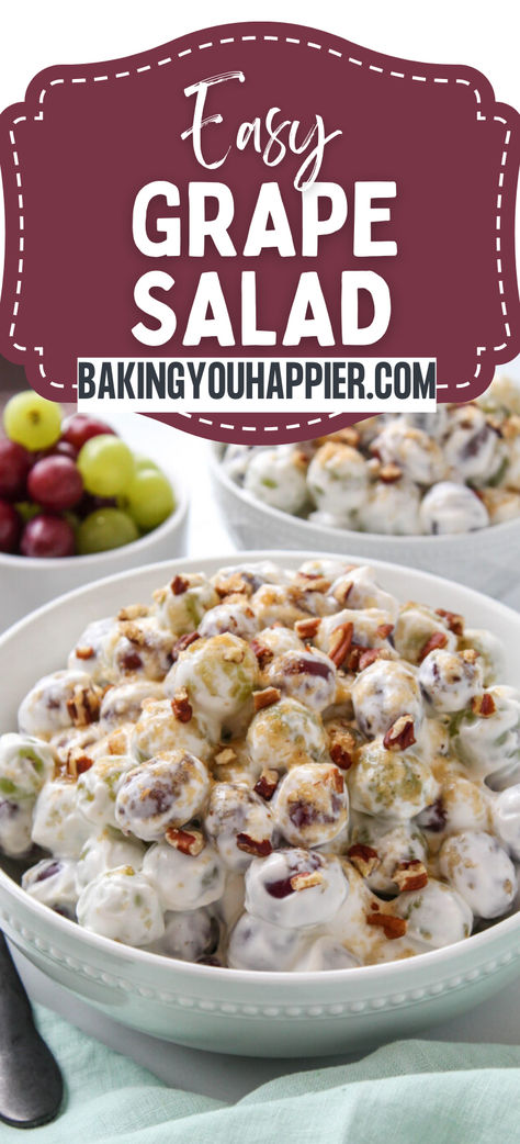 Grape Salad | Baking You Happier Apple Grape Salad Recipe, Grape Salad Recipe, Veggie Bake, Sweet Easy Recipes, Best Summer Recipes, Grilled Carrots, Vegetarian Salad, Food Easy Recipes, Vegetarian Salad Recipes