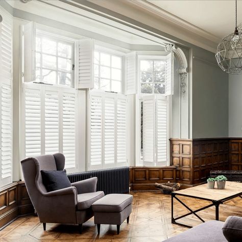 Shutters On Windows Inside, Bay Window Shutters Living Rooms, Shutter Interior Window, Interior Shutters For Windows, Window Shutters Indoor, Shutters Indoor, Traditional Shutters, Shutters Interior, Indoor Shutters