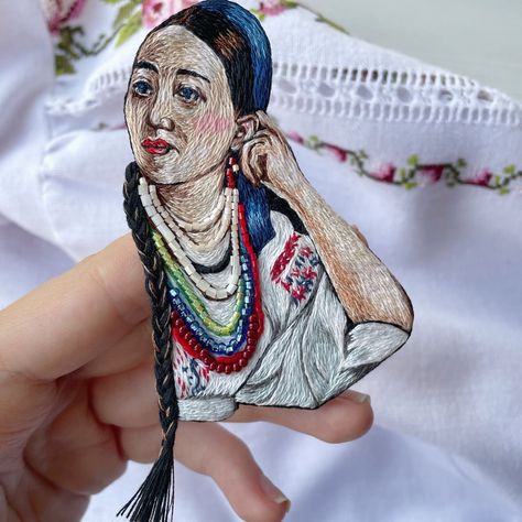 Handmade brooch Portrait of a girl in an embroidered dress Embroidery with threads handmade jewelry Gift for mom, gift for friend Embroidered Earrings, Dress Embroidery, Embroidery Jewelry, Handmade Jewelry Gift, Brooches Handmade, Gift For Friend, Embroidery Dress, Art Stuff, Embroidered Dress