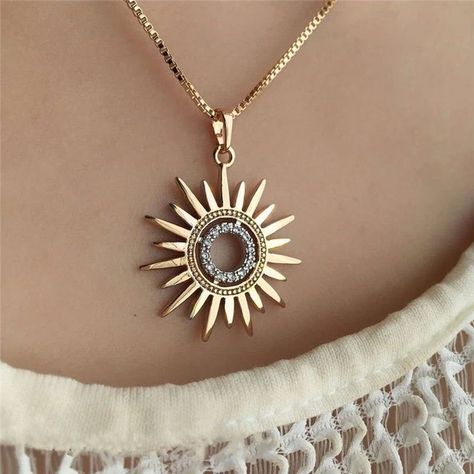 Womens Necklaces Simple, Necklaces Simple, Women Necklaces, Pendant Necklace Simple, Flower Crystal, Gold Pendant Jewelry, Golden Sun, Crystal Pendant Necklace, Gold Earrings Designs