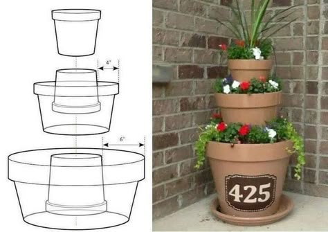 Recycled Planters, Tiered Planter, Porch Flowers, نباتات منزلية, Flower Tower, Front Porch Decorating, Garden Yard Ideas, Garden Crafts, Clay Pots