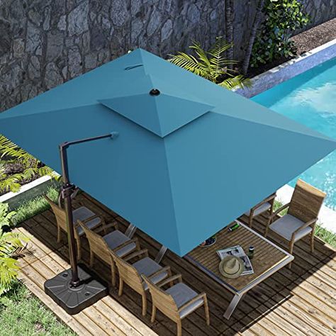 ZLACUIU 10x13FT Cantilever Outdoor Patio Umbrellas, Double Top Large Rectangle Umbrella, Heavy Duty 360° Rotation Offset Outdoor Sun Shade Umbrella for Garden Deck Pool Backyard Patio, Turquoise #checkthatcolor #outdoor #deck #patio #summertime #cometogether #fathersday #dadsday Deck Pool, Cantilever Patio Umbrella, Pool Fun, Offset Patio Umbrella, Pool Backyard, Garden Deck, Shade Umbrellas, Offset Umbrella, Outdoor Sun Shade