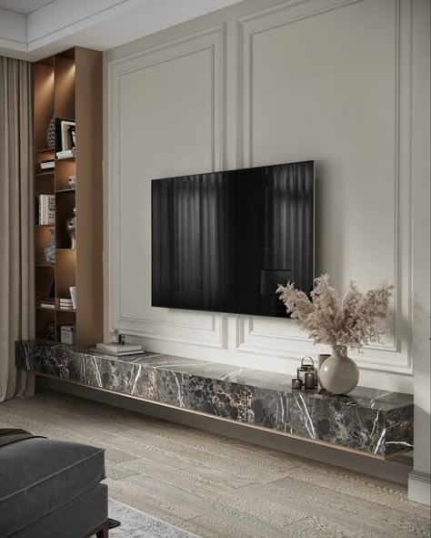 Modern Classic Living Room, Modern Classic Interior, Living Tv, Tv Panel, Dekorasi Kamar Tidur, Classic Living Room, Tv Wall Design, Neo Classic, Tv Unit Design