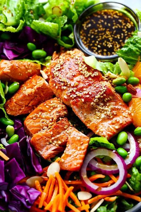 Salmon Asian, Salmon Salads, Grilled Salmon Salad, Asian Salad Recipe, Seared Salmon Recipes, Salmon Recipes Pan Seared, Salmon Recipes Baked Healthy, Salmon Salad Recipes, Salad Recipe Ideas