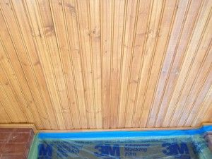 Beaded Plywood Ceiling, Stained Beadboard Ceiling, Stained Beadboard, Front Porch Ceiling, Plywood Ceiling, Board Ceiling, Stain On Pine, Porch Ceiling, Beadboard Ceiling