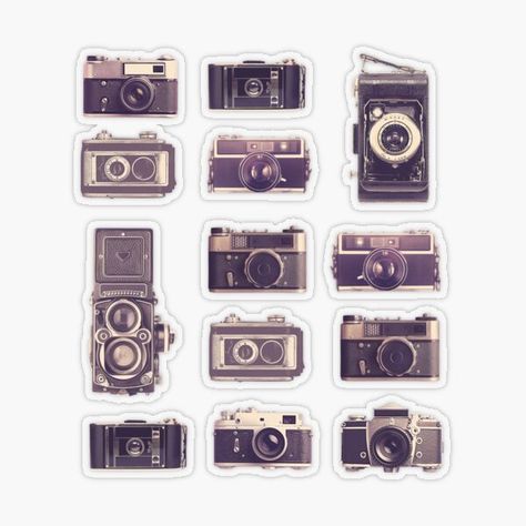 Camera Stickers Aesthetic, Retro Stickers Printable, Vintage Stickers Printables Retro, Vintage Aesthetic Stickers Printables, Camera Sticker, Art Notebook, Free Printable Planner Stickers, Vintage Stickers, Kiss Stickers