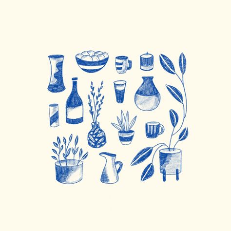 Illustration of Blue Vessels by Ariel Piazza Vessel Illustration, Ariel, Design Ideas, Blue, Design