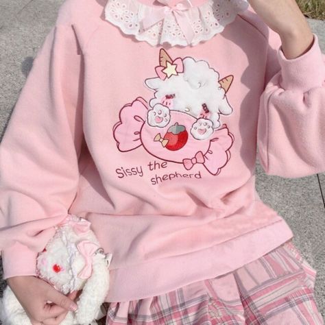 Candy Embroidery, Cute Hoodies, Kawaii Sweatshirt, Lace Neck, Pink Pullover, Women Pink, Women Lace, Harajuku, Candy