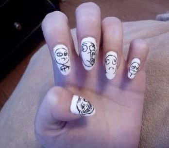 Face Nails, Troll Face, Really Cute Nails, Funky Nails, Swag Nails, Makeup Nails, Cute Nails, Pretty Nails, Nail Ideas