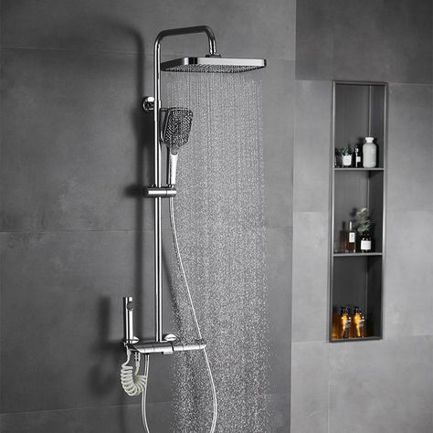 Black Shower Faucet, Bathtub Spout, Rain Shower System, Bathroom Shower Faucets, Adjustable Shower Head, Shower Fixtures, Shower Faucet Sets, Rainfall Shower Head, Shower Rod