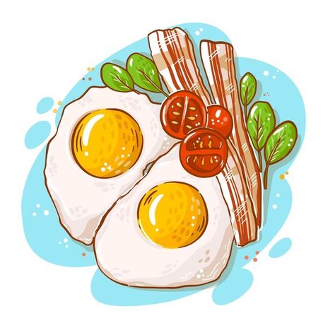 Comfort food illustration with eggs and ... | Free Vector #Freepik #freevector #food #illustration #nutrition #dish Egg Dishes Drawing, Flat Food Illustration, Breakfast Drawing Illustration, Nutrition Drawing, Food Cartoon Illustration, Dishes Illustration, Eggs And Bacon, Egg Vector, Black Wallpaper Iphone Dark