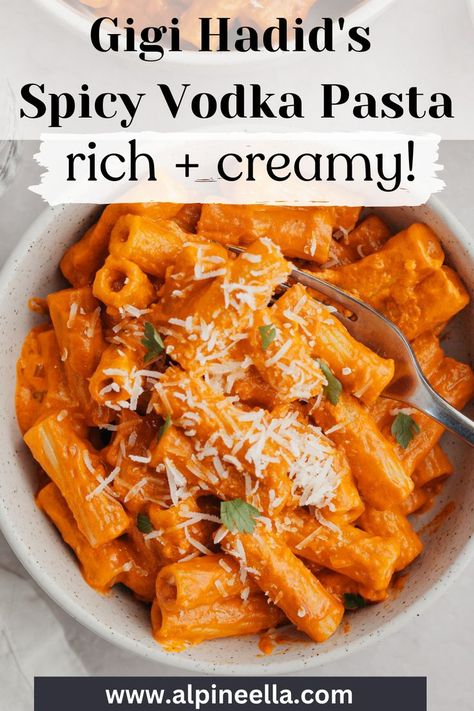 A bowl of spicy vodka pasta topped with grated parmesan. Spicy Vodka Pasta, Creamy Vodka Sauce, Fresh Vegetable Recipes, Just Ingredients, Vodka Sauce Recipe, Vodka Sauce Pasta, Rigatoni Recipes, Spicy Pasta, Vodka Pasta