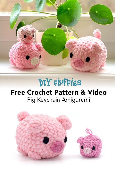 Crochet a very cute pig with this easy beginner friendly free pig crochet pattern. Including full video on how to crochet this plush pig. Crochet Pigs Free Pattern, Crochet Pig Pattern Free, What To Crochet When Bored, Crochet Booth, Crochet Pig Pattern, Pig Crochet Pattern, Crochet Fluffy, Crochet Farm, Pig Amigurumi