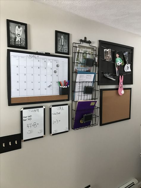 Command Center Digital Family Command Center, Kitchen Command Center Wall, Command Center Wall, Family Command Center Wall, Family Planner Wall, Command Station, Diy Command Center, Message Wall, Apartment Finds