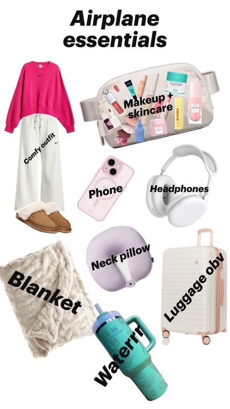 Stuff to bring on the plane Sleepover Packing List, Vacation Packing Checklist, Road Trip Necessities, Trip Essentials Packing Lists, Sleepover Essentials, Road Trip Bag, Road Trip Kit, Airplane Travel Essentials, Road Trip Packing List