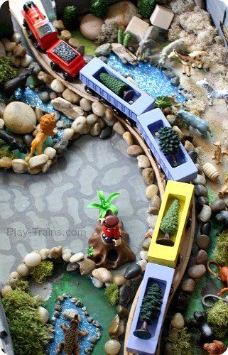 DIY #Zoo Set for Wooden #Trains @ Play Trains! Our train twist on the Jungle Diorama from Jo-ann's Cape Discovery summer crafting challenge. #summerofjoann Jungle Diorama, Zoo Crafts, Brio Train, Zoo Project, Model Train Table, Toy Trains Set, Train Table, Model Train Sets, Small World Play