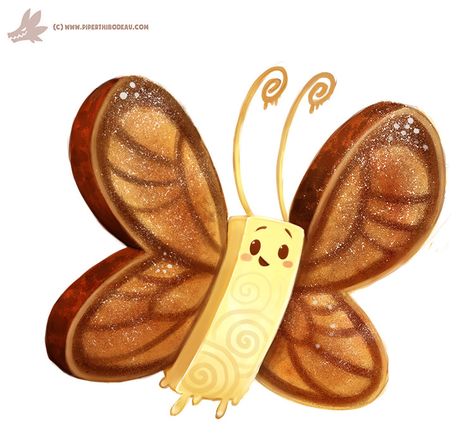 Daily Paint #1137. Butter-Fly, Piper Thibodeau on ArtStation at https://www.artstation.com/artwork/4axR8 Cryptic Art, Cryptid Creations, Kawaii Keychains, Piper Thibodeau, Fruit Animals, Animal Food, Animal Puns, Cute Food Drawings, Daily Painting