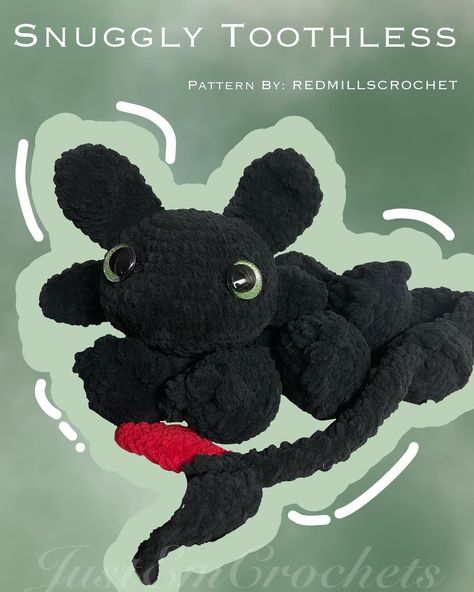 Trendy Snuggly Toothless!! 🧶 Pattern Credits: RedMillsCrochet https://www.etsy.com/shop/RedMillsCrochet #crochet #toothless #toothlessthedragon #nightfury #fyp #cutecrochet #trendingcrochet #crochetinspo #crochetideas Toothless Dragon Crochet Pattern Free, Toothless Pattern, Crochet Toothless, Toothless Dragon, Night Fury, September 16, Toothless, Cute Crochet, Free Crochet Pattern