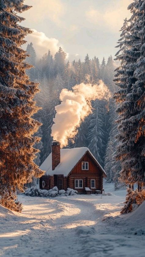 Winter Forest House, Snowy Cabin In The Woods, Cozy Winter Cottage, Snowy House, Cabin In The Snow, Beautiful Winter Pictures, Cozy Winter Cabin, Snowy Cabin, A Cabin In The Woods