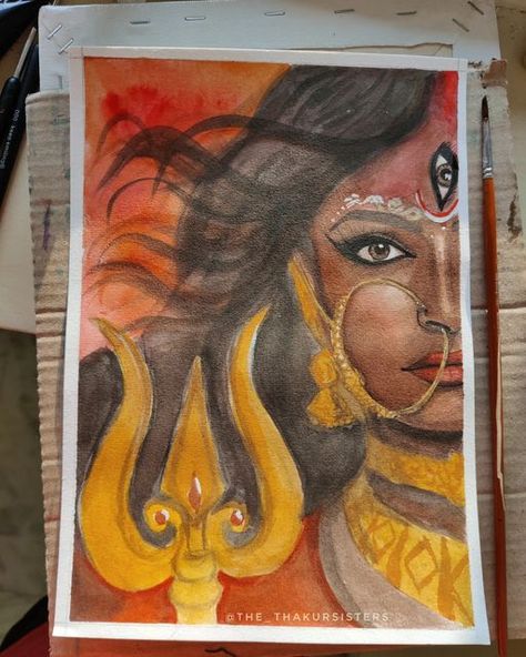 Traditional Sketches Indian, Durga Goddess Drawing, Goddess Durga Paintings, Durga Thakur Drawing, Devotional Drawings, Durga Painting Artworks, Drawing For Competition, Lord Drawing, Durga Drawing