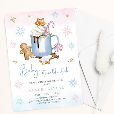 Baby it's cold outside Christmas Gender Reveal Invitation - baby gender reveal Christmas Gender Reveal Party, Winter Gender Reveal, Christmas Gender Reveal, Gender Reveal Party Invitations, Gender Reveal Balloons, Ready To Pop, Baby It's Cold Outside, Gender Reveal Invitations, Baby Gender Reveal