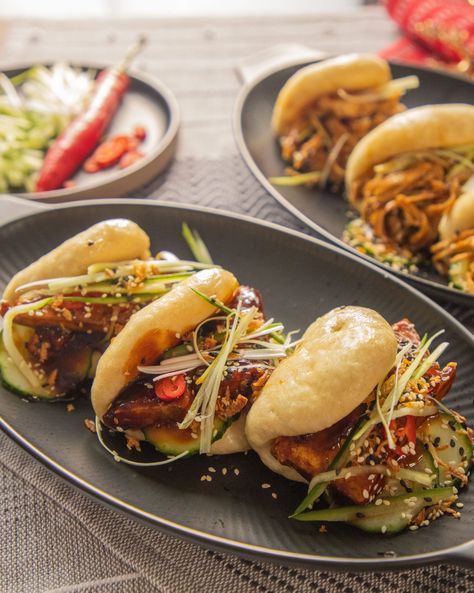 Hoisin Tofu Bao Buns - Ainsley Harriott Tofu Bao Buns, Tofu Bao, Hoisin Tofu, Crunchy Stuffing, Baked Scalloped Potatoes, Roasted Vegetable Couscous, Rolled Roast, Vegetable Couscous, Vegetarian Oyster Sauce