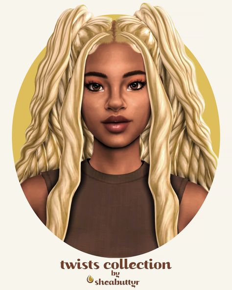 twists collection | sheabuttyr on Patreon Ts4 Dreadlocks, Sims 4 Twists Cc, Sims 4 Twists, Maxis Match Female Hair, Sheabuttyr Cc, Sim4 Cc, Black Hair Bun, Cc Shopping, Short Twists