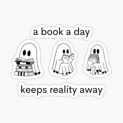 this ghost reading a book sticker is a great gfit for readers and bookworm book lovers Ghost With Book Tattoo, Ghost Reading A Book Tattoo, Kindle Stickers, Ghost Reading, Book Reading Journal, Stickers Handmade, Ghost Books, Romance Series Books, 2024 Art