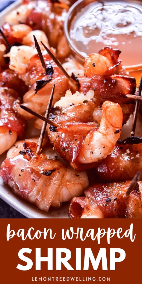 Bacon Wrapped Shrimp Grilled, Bacon Wrapped Shrimp In Oven, Bacon Wrapped Shrimp Appetizers, Shrimp Wrapped In Bacon, Easy Bacon Wrapped Shrimp, Gf Appetizers, Desserts Pumpkin, Warm Appetizers, Easy Make Ahead Appetizers