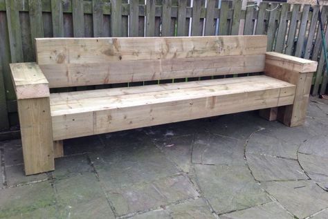 9ft railway sleeper bench and garden seat Sleeper Bench, Scaffolding Wood, Sleepers In Garden, 2x4 Wood Projects, Outdoor Bench Seating, Garden Bench Diy, Diy Seating, Railway Sleepers, Upcycled Furniture Diy