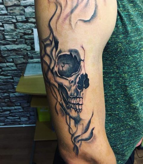 Ghost Rider Skull Tattoo, Smokey Skull Tattoo, Ghost Rider Skull, Protection Sigils, Line Tattoo Ideas, Self Love Tattoo, Single Line Tattoo, Alien Tattoo, Line Tattoo