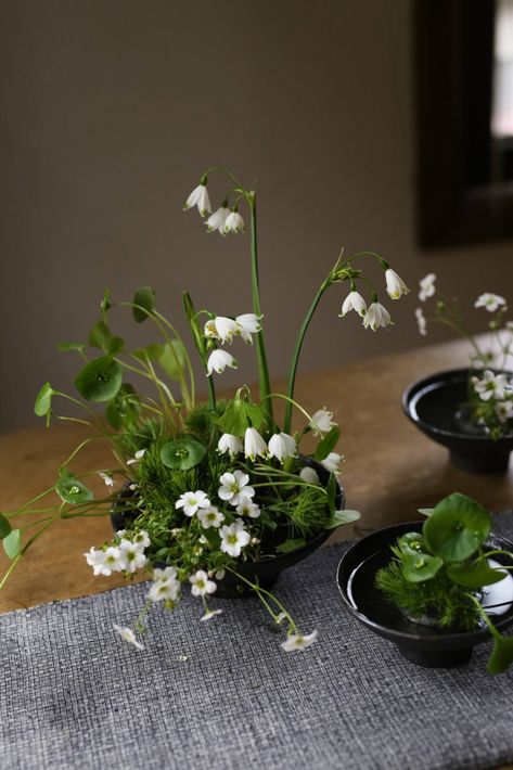 Japandi Flower Arrangement, Spring Ikebana, Lily Of The Valley Arrangement, Ikebana White Flower Arrangement, Japanese Inspired Floral Arrangements, Summer Ikebana, Ikebana Vases Ceramics Japanese Flowers, Ikebana Flower Arrangement, My Recipes