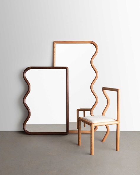 This Squiggle Collection Was Designed To Make You Smile Squiggle Mirror, Curvy Mirror, French Cleats, Modern Floor Mirrors, Gustaf Westman, Wavy Mirror, Scandinavian Furniture Design, Walnut Floors, Wood Grain Texture