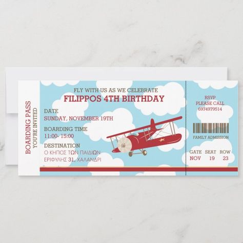 Create your own Invitation | Zazzle Ticket Birthday Invitation, Pilots Birthday, Planes Birthday Party, Planes Birthday, Ticket Style, Airplane Theme, Airplane Birthday Party, Boy Shower Invitations, Airplane Party