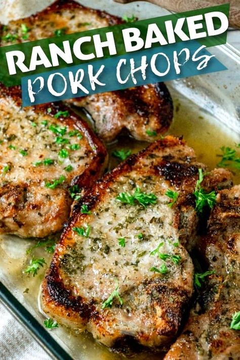 A juicy Ranch Oven Baked Pork Chops recipe that is super quick, easy and delicious. It needs just 4 ingredients and 30 minutes. A healthy meal in a flash! Gluten-Free. Low-Carb. Keto. #ketodinner #easyketorecipes #ketoporkchops #lowcarbrecipes #lowcarbdinner #easyketo #porkchopsrecipes #healthyrecipes #wholefoodrecipes #ketorecipes #glutenfreerecipes #ovenbakedrecipes Macro Friendly Pork Chops, Pork Chip In Oven, Easy Juicy Pork Chops, Keto Pork Chops In The Oven, Low Carb Bone In Pork Chop Recipe, Pork Chops And Asparagus In Oven, Keto Pork Steak Recipes, Keto Pork Chop Recipes Baked, Keto Pork Chops Recipes