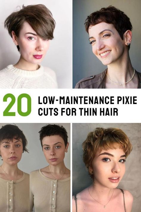 Pixies For Thinning Hair, Messy Pixie Haircut For Fine Hair, New Pixie Cuts For 2024, Pixie Cuts For Thinning Hair, Pixie Cut For Thinning Hair, Short Low Maintenance Haircut, Low Maintenance Pixie Haircut, Pixie Hairstyles For Fine Hair, Low Maintenance Short Hair