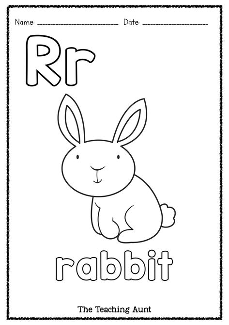 R is for Rabbit Art and Craft - The Teaching Aunt Rabbit Art And Craft, R Is For Rabbit, Letter R Activities, Alphabet Wall Cards, Rabbit Coloring, Free Printable Alphabet Worksheets, Letter Worksheets For Preschool, The Letter R, Coloring Worksheet