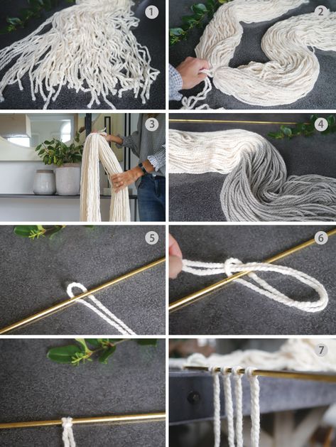 Project Nursery - DIY Dip Dye Wall Hanging Tutorial Dip Dye Fiber Art Diy, Dip Dye Tapestry Diy, Dip Dye Yarn Hanging Diy, Dip Dyed Macrame Wall Hanging, How To Dye Macrame Wall Hanging, Macrame Dip Dye Wall Hanging, Diy Dip Dye Wall Hanging, Large Macrame Wall Hanging Diy, Diy Fiber Art