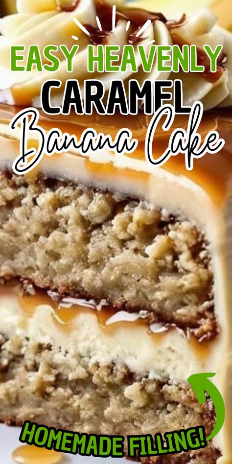 Heavenly Caramel Banana Cake Banana Cake With Caramel Icing, Banana Cake With Caramel Frosting, Banana Cake With Caramel Cream Cheese Frosting, Banana Pecan Caramel Cake, Heavenly Banana Walnut Cream Cake, Banana Foster Cake Recipe, Banana Spice Cake, Banana Cake With Caramel, Banana Caramel Cake