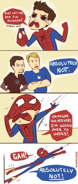 • My art tony stark Steve Rogers peter parker stereotypes SuperFamily captaingalaga • Avengers Humor, Deadpool And Spiderman, Funny Marvel Memes, Avengers Comics, Marvel Avengers Funny, Dc Memes, Avengers Memes, Marvel 3, Marvel Jokes