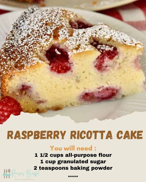 Recipes Buffet Raspberry Ricotta Cake, Raspberry Topping, Raspberry Ricotta, Slow Cooker Bacon, Cake With White Chocolate, Facebook Recipes, Family Cake, Ricotta Cake, Secret Recipe